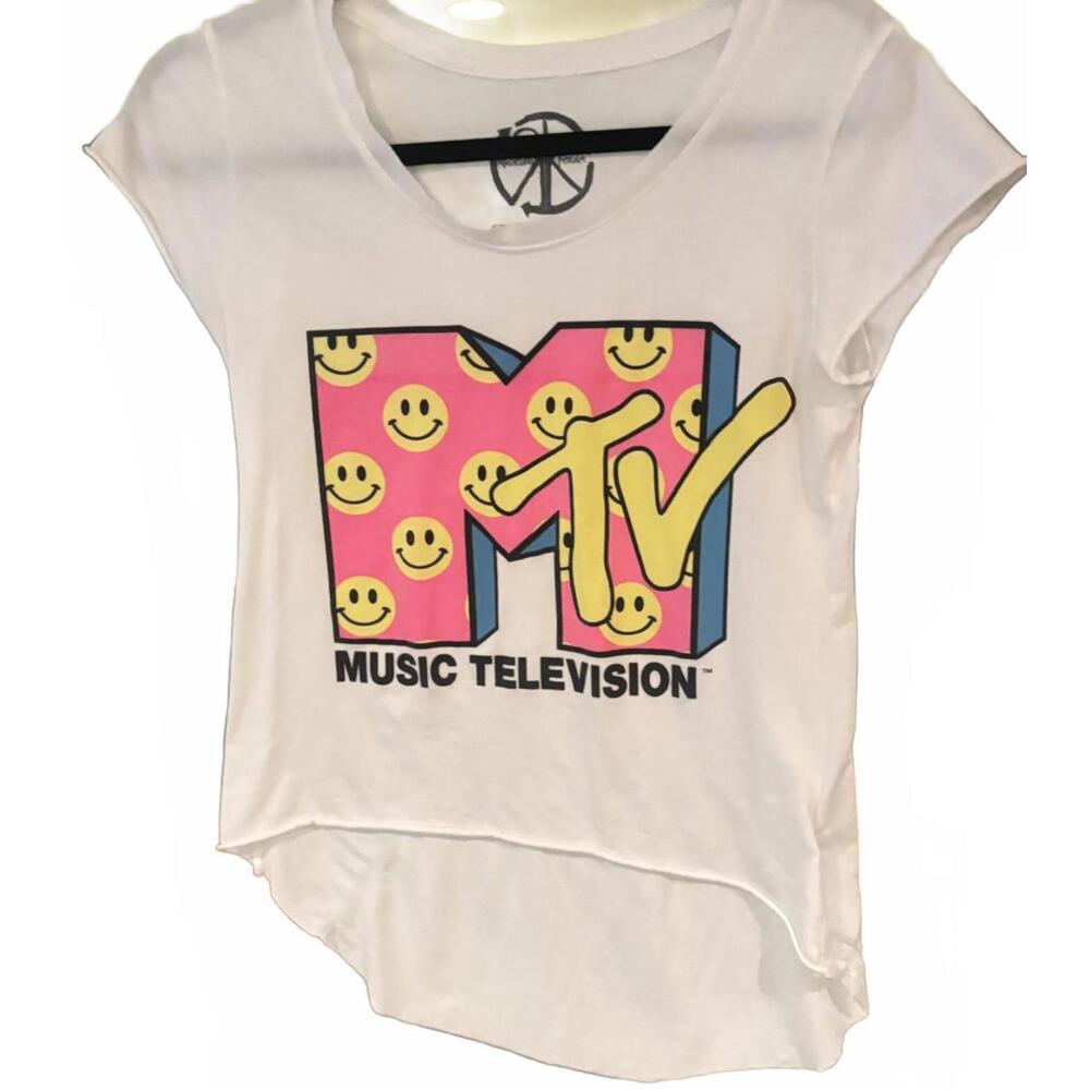 MTV Music Television White Asymmetrical Hem T-Shirt